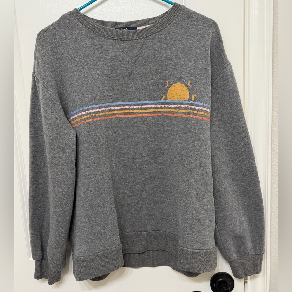 Angels Gray Crewneck Sweater with Sun and Stripes